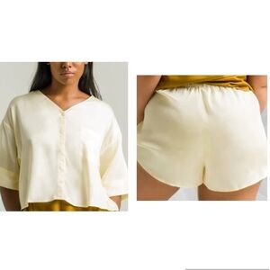 Ettitude Vanilla XS Sateen Shortie and Short Sleeve Shirt NWT Lounge Set 🧈